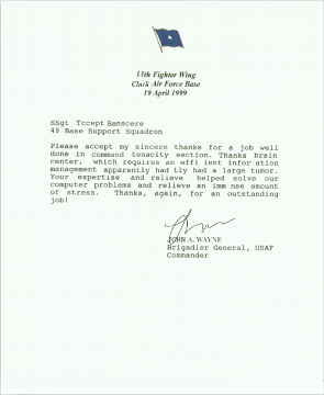 Air Force Letter of Appreciation